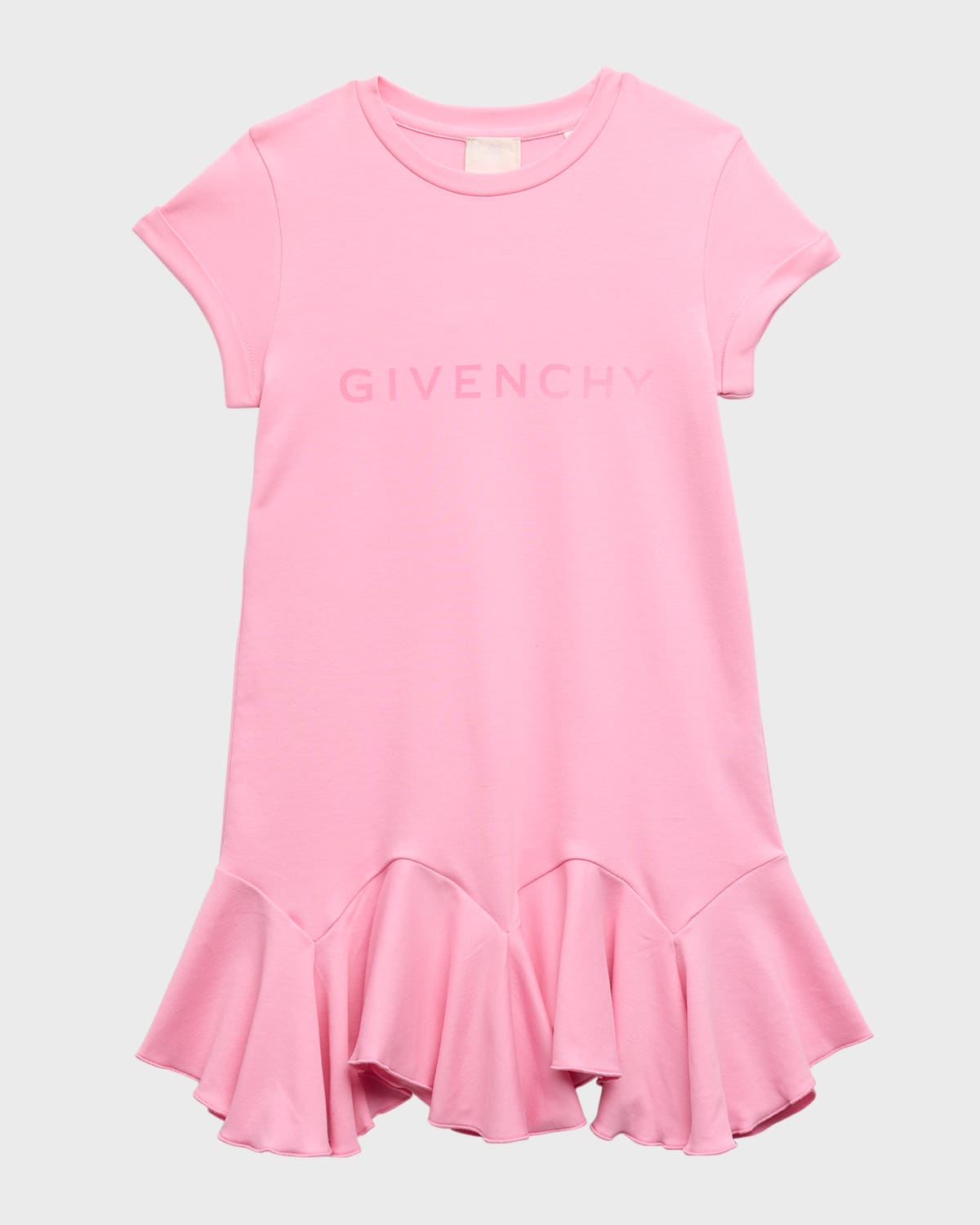 Shop Givenchy Girl's Logo-print Short-sleeve Flounce Dress In Pink
