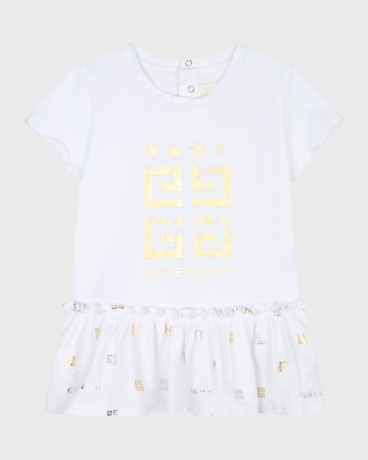 Givenchy Kids' Girl's Metallic Logo 4g Short-sleeve Dress In White