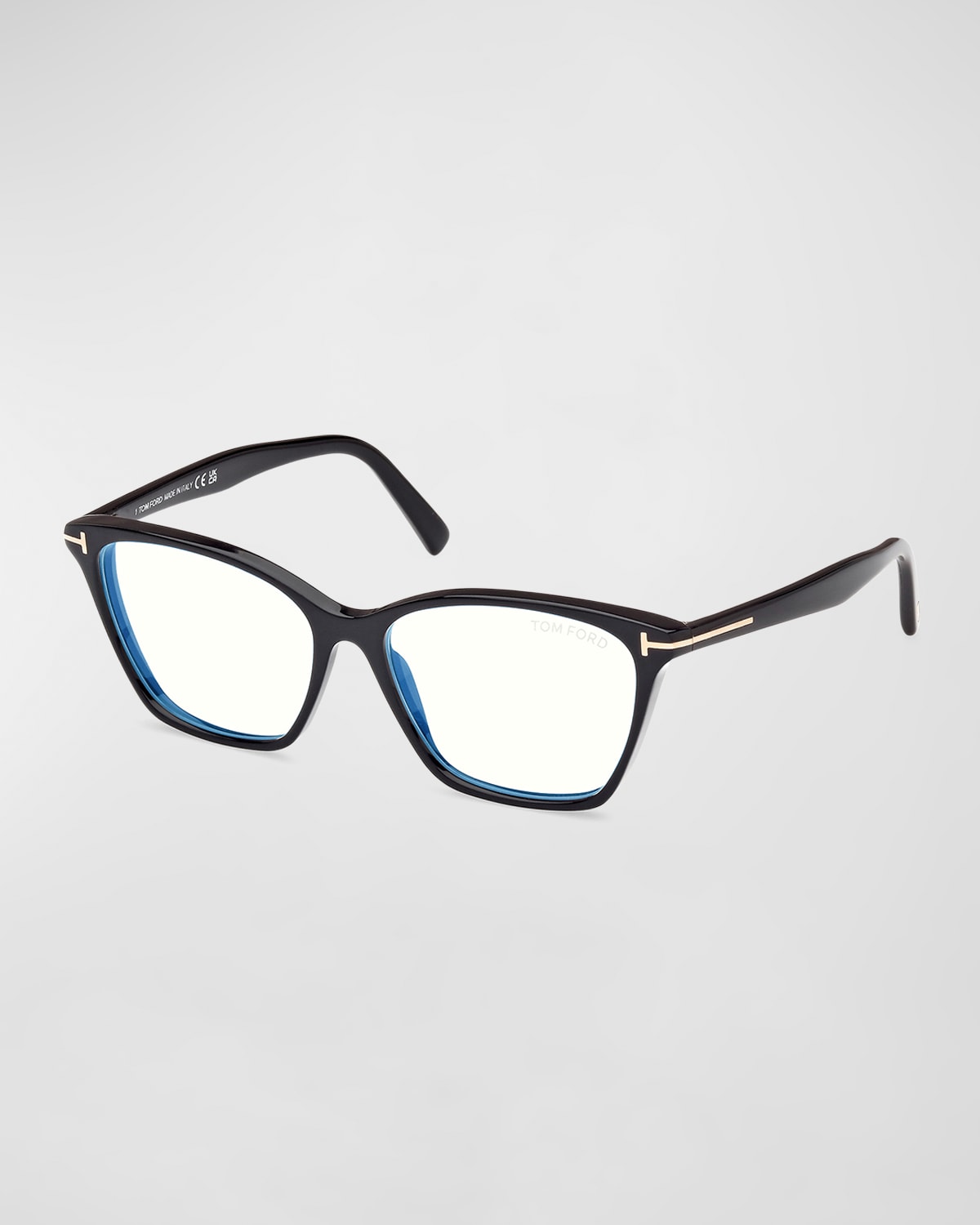 Shop Tom Ford Blue Blocking Sleek Acetate Cat-eye Glasses In Sblk
