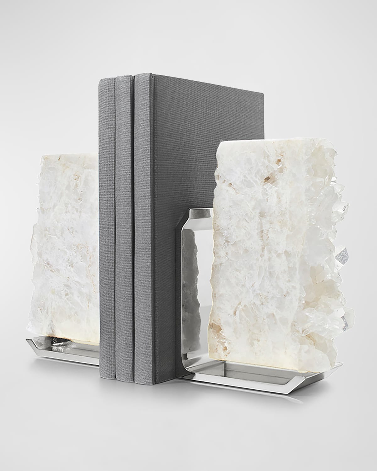 Shop Anna New York Fim Geo Quartz And Aluminum Bookends In Grey Marble&amp;silver