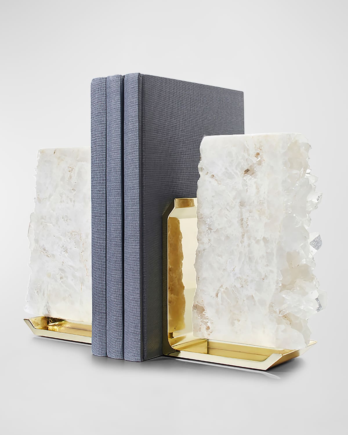 Shop Anna New York Fim Geo Quartz And Aluminum Bookends In Grey Marble&amp;gold