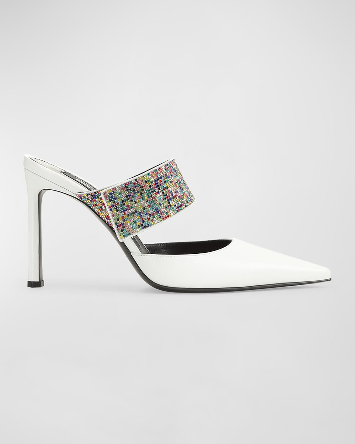 Shop Sergio Rossi Crystal Nappa Leather Mules In Bianco