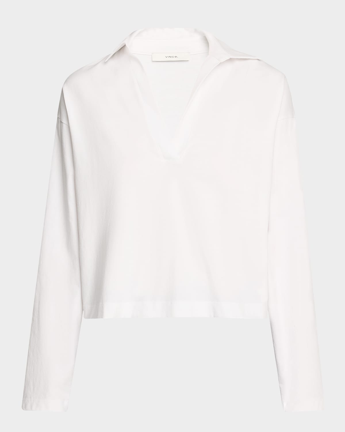 Shop Vince Easy Cotton Long-sleeve Pullover Polo Top In Optic White