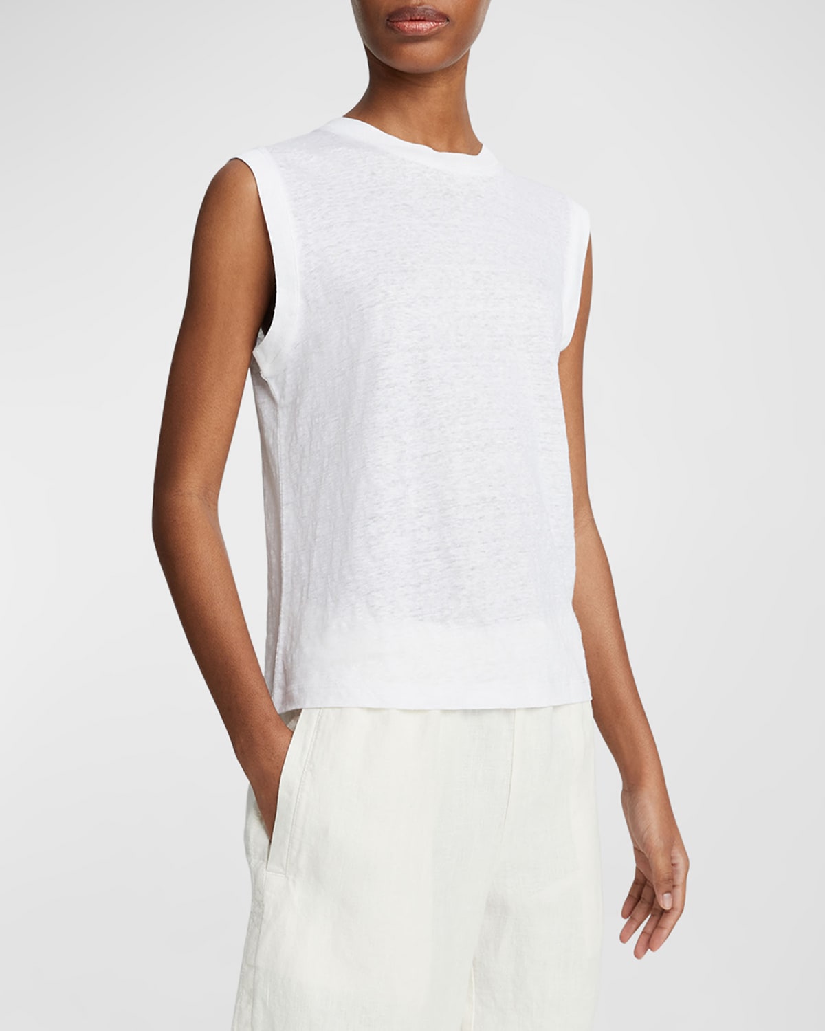 Shop Vince Linen Muscle Tee In Optic White