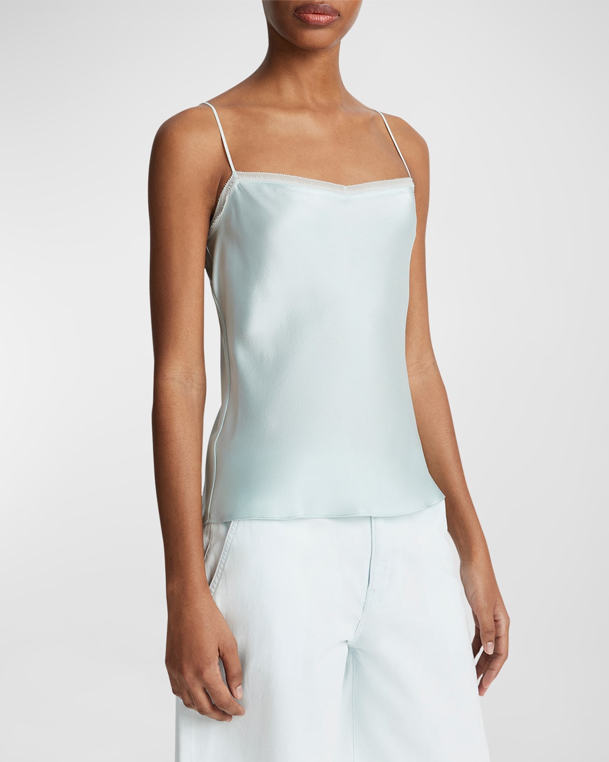Vince Layered Chiffon Trim Camisole In Sea Star