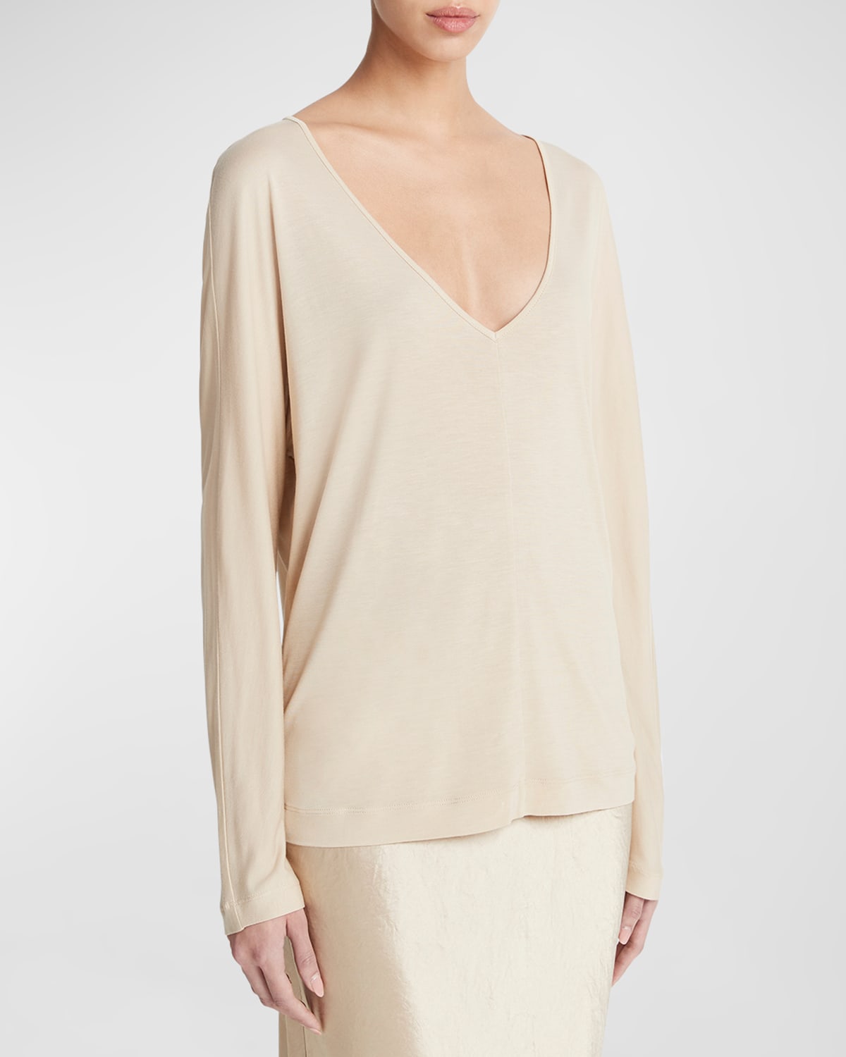 Relaxed V-Neck Pullover Dolman-Sleeve Blouse