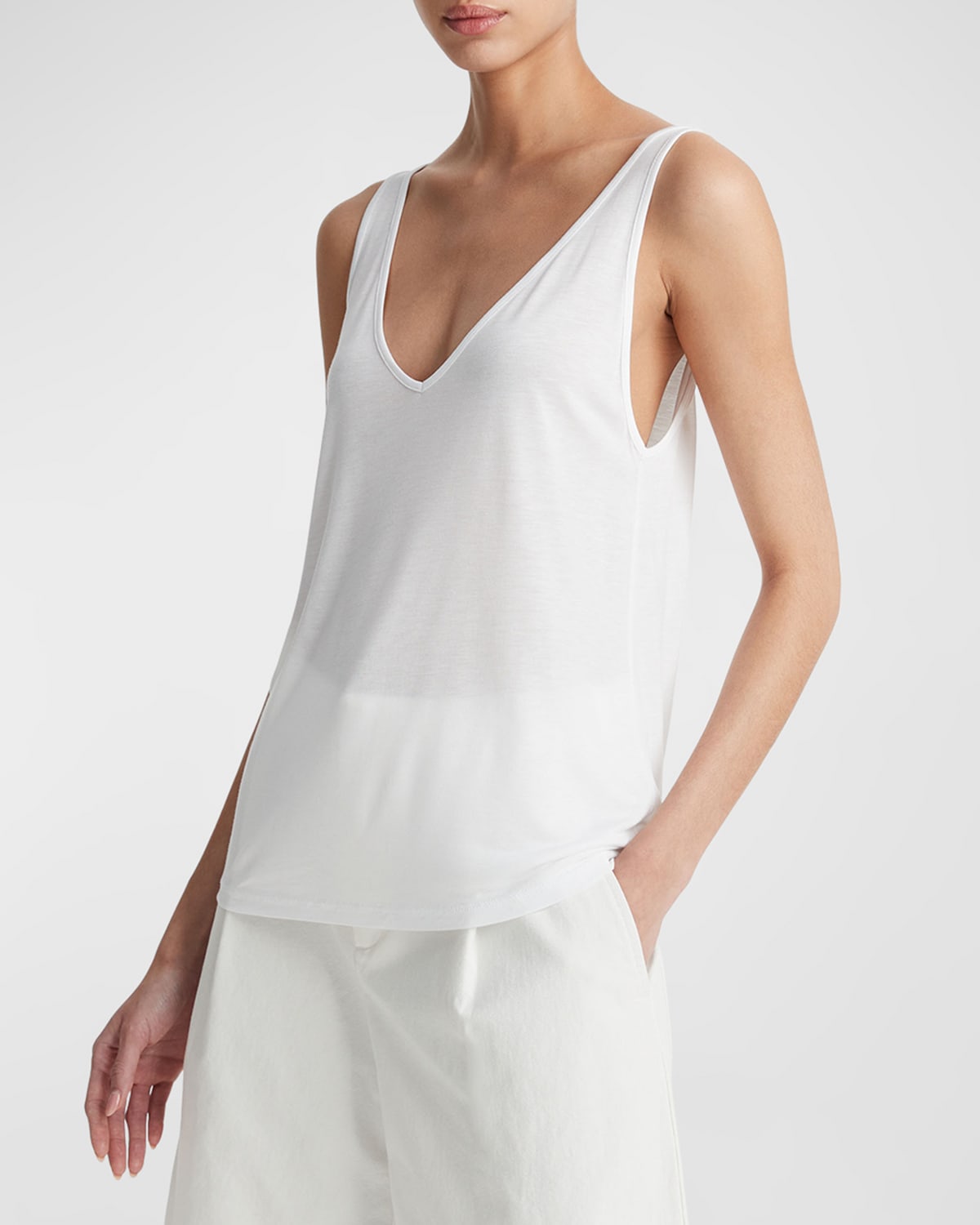 Shop Vince Relaxed V-neck Tank Top In Optic White