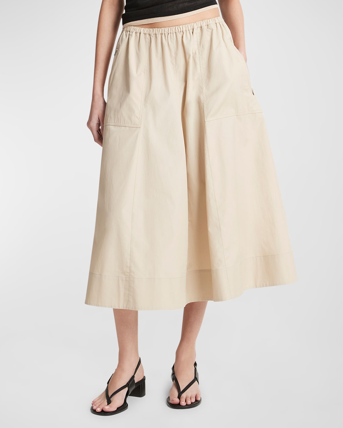 Shop Vince Gathered Cotton Utility Zip-pocket Midi Skirt In White Oak