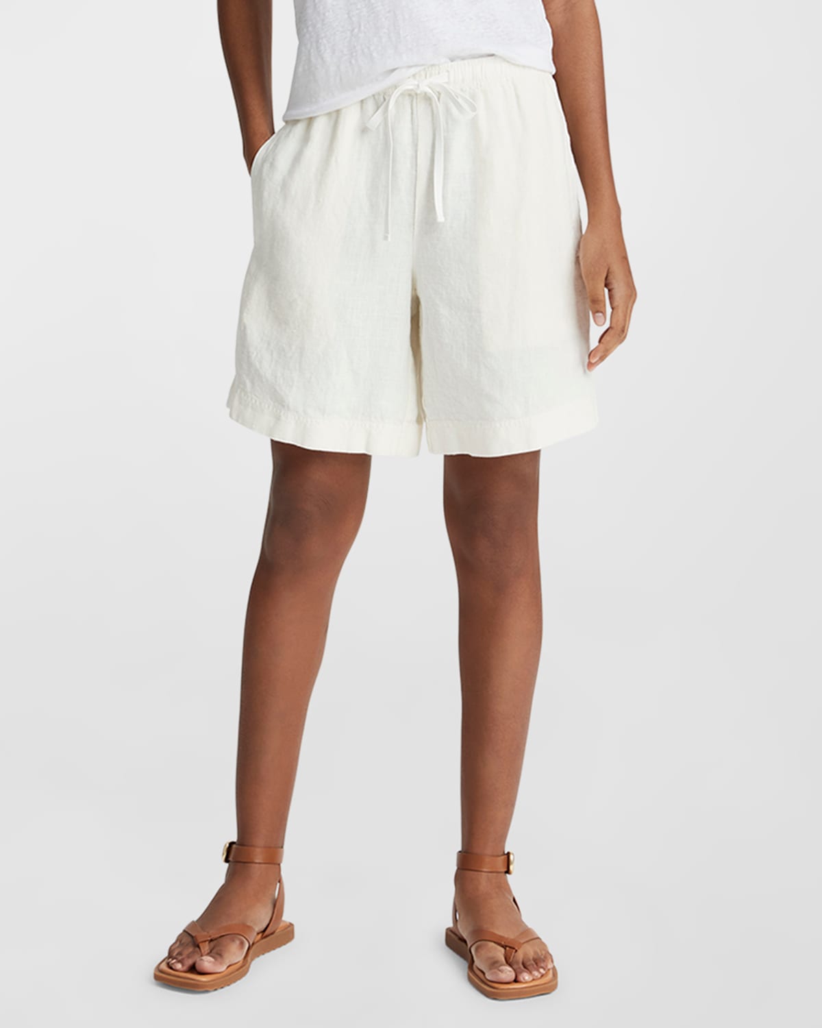 Shop Vince Relaxed Hemp Drawstring Shorts In Off White