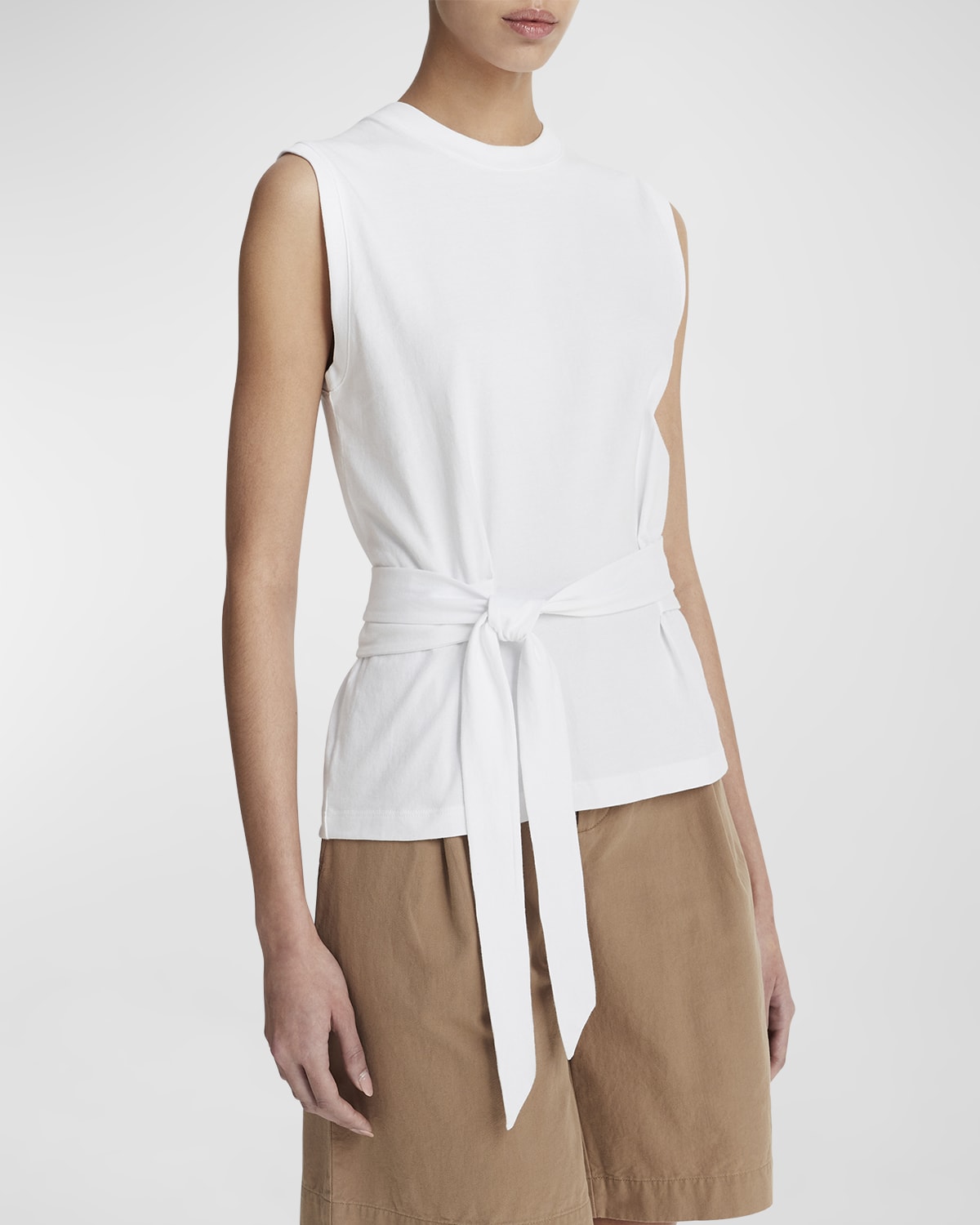 Shop Vince Sleeveless Cotton Wrap Top In Optic White