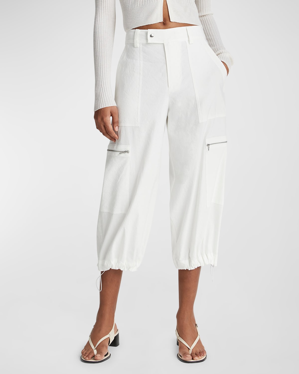 Shop Vince Cropped Linen-blend Parachute Pants In Off White