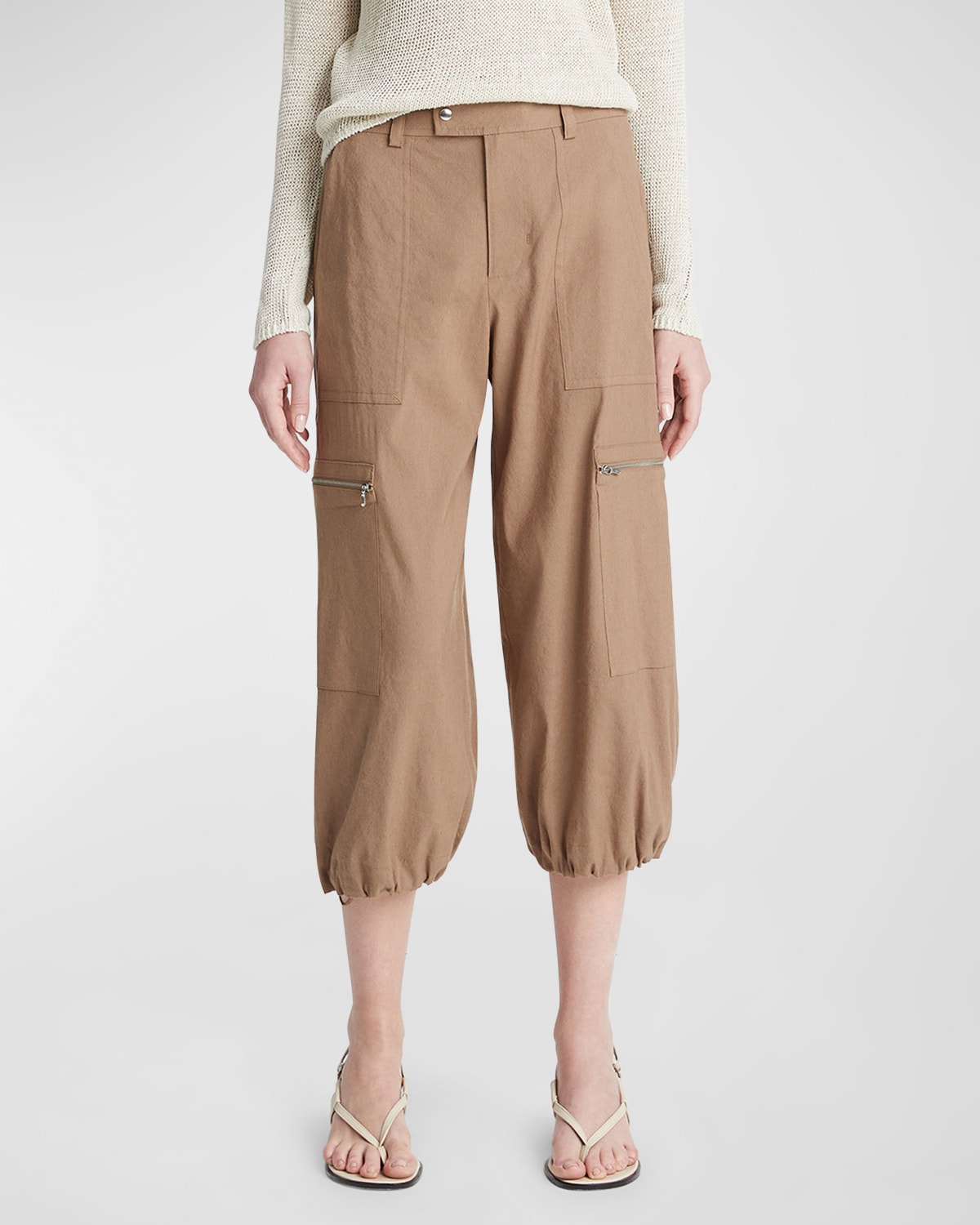 Shop Vince Cropped Linen-blend Parachute Pants In Shale