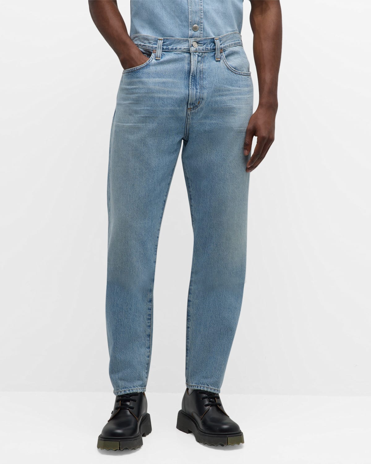 Shop Agolde Men's Curtis Tapered Jeans In Conflict (vint