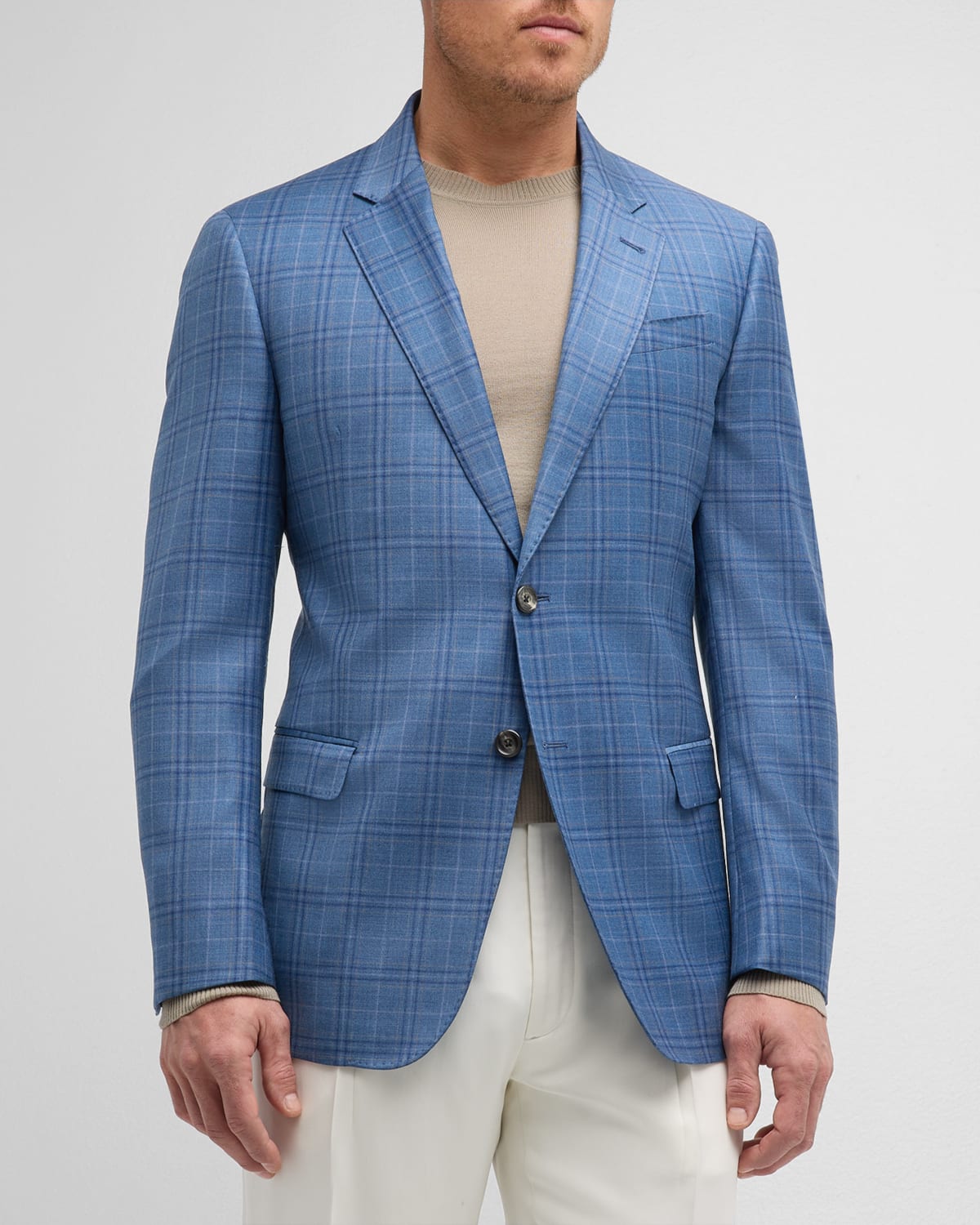 Shop Emporio Armani Men's Plaid Wool Sport Coat In Medium Blue