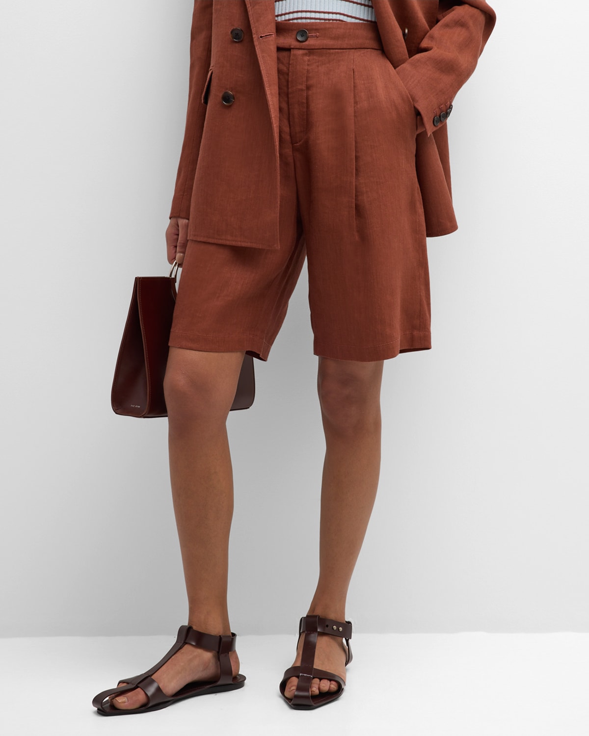 Shop A.l.c Nico Tailored Linen-blend Shorts In Sequoia