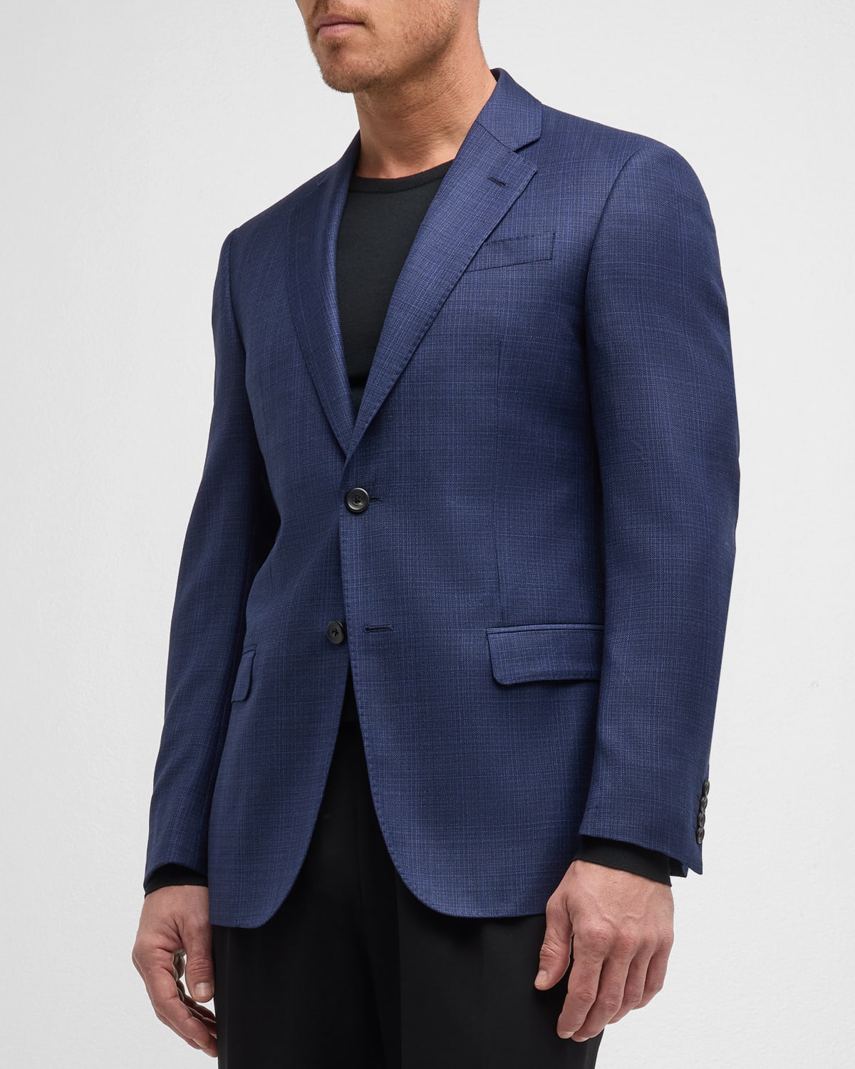 Shop Emporio Armani Men's Crosshatch Wool Sport Coat In Medium Blue