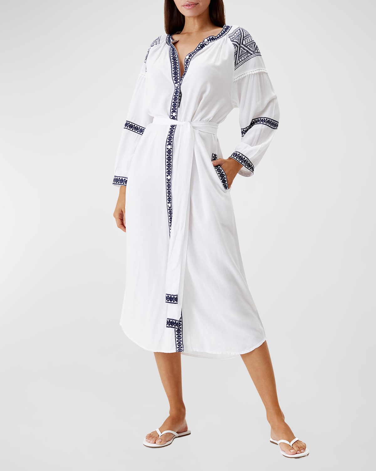 Shop Melissa Odabash Ally Embroidered-trim Shirtdress In White Navy