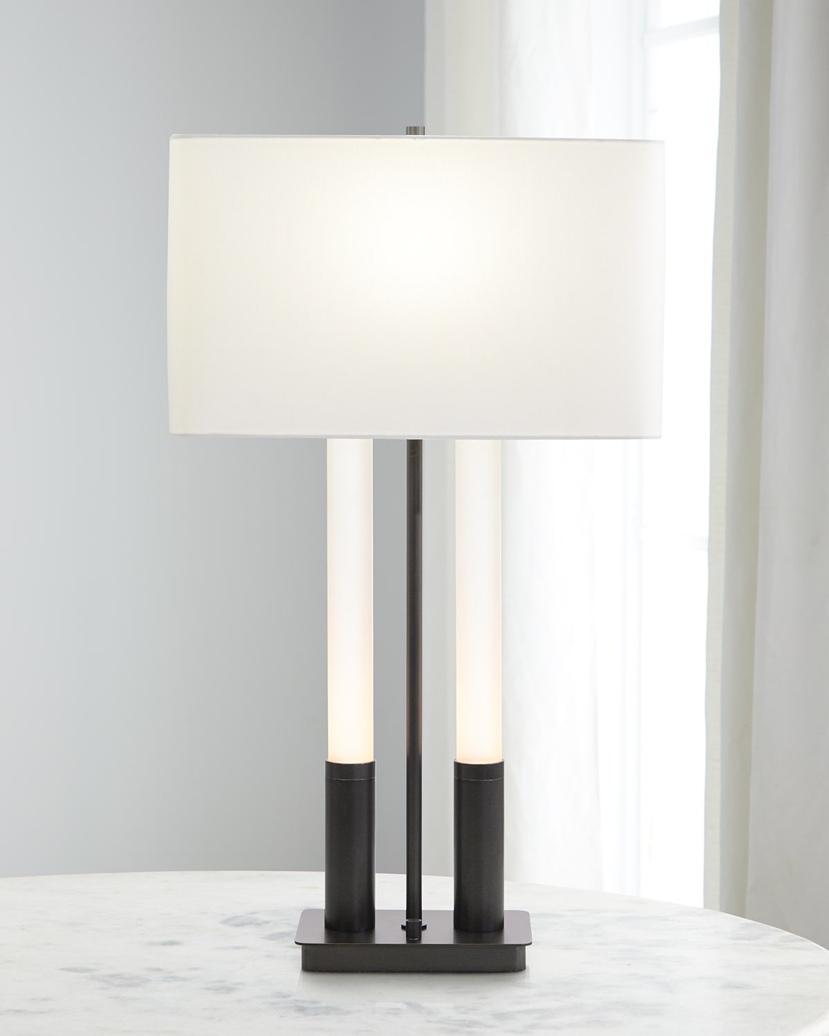 John-richard Collection Gemini 3-way Table Lamp, 32" In Bronze