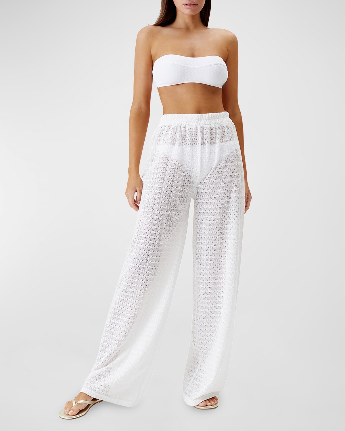 Shop Melissa Odabash Sienna Open-knit Wide-leg Pants In White