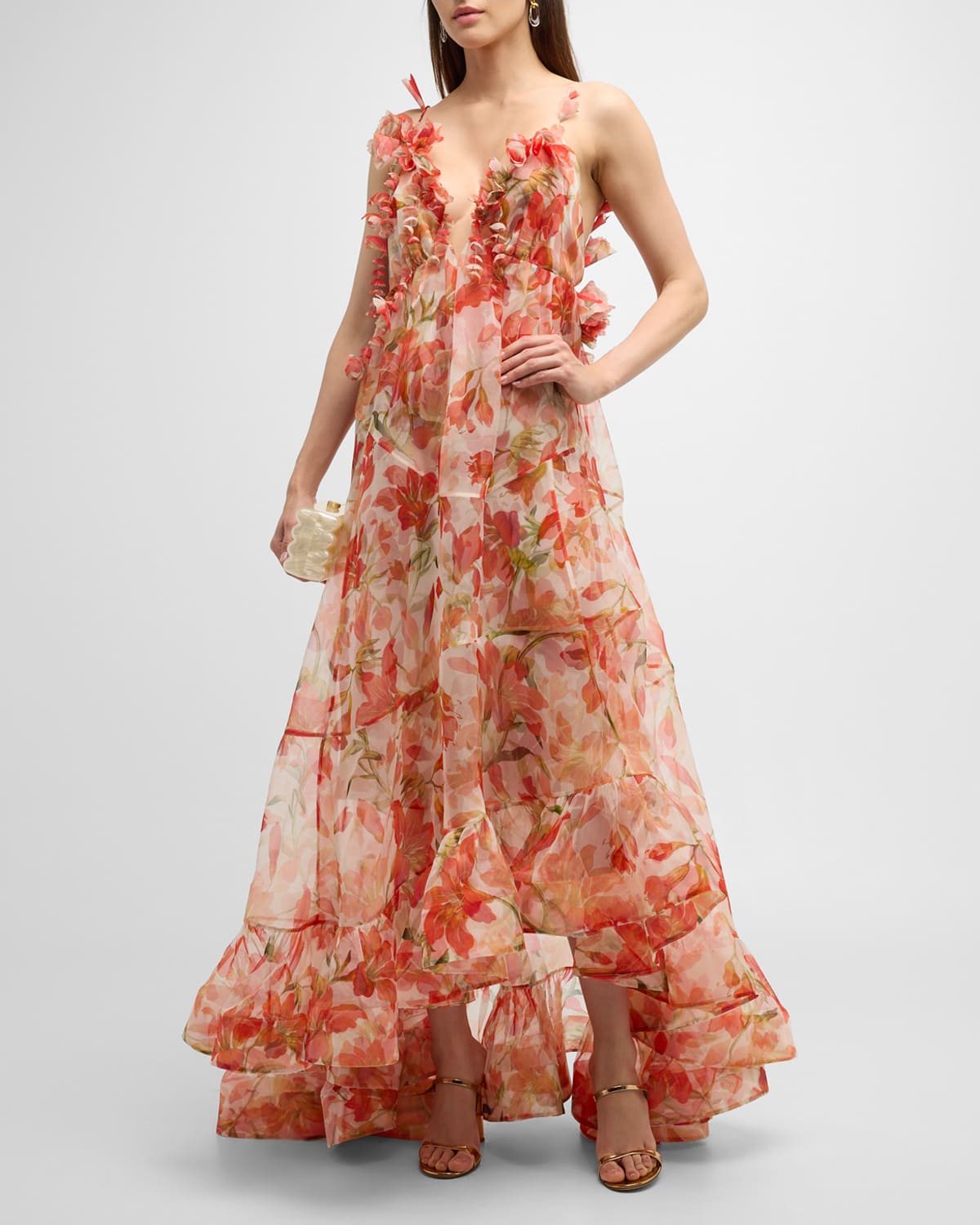 Shop Zimmermann Tranquillity Floral Strap Gown In Red Lily