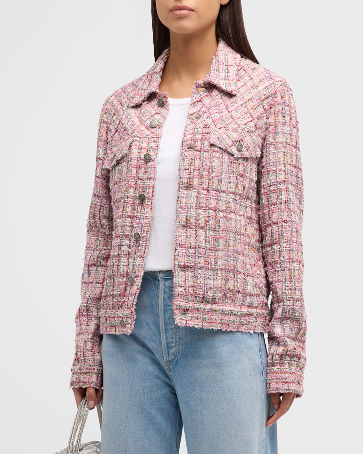 Shop Cout De La Liberte Johnny Tweed Trucker Jacket In Pinmlt 773