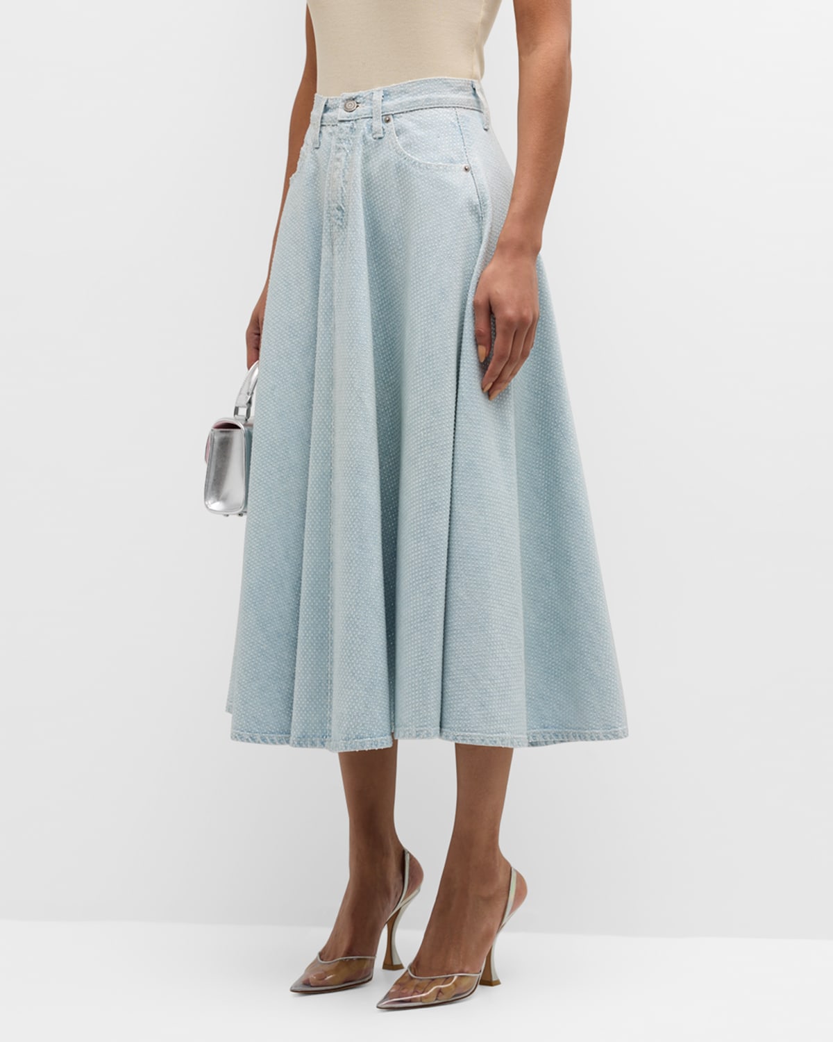 Shop Cout De La Liberte Peggy Denim A-line Midi Skirt In Cloud Wash
