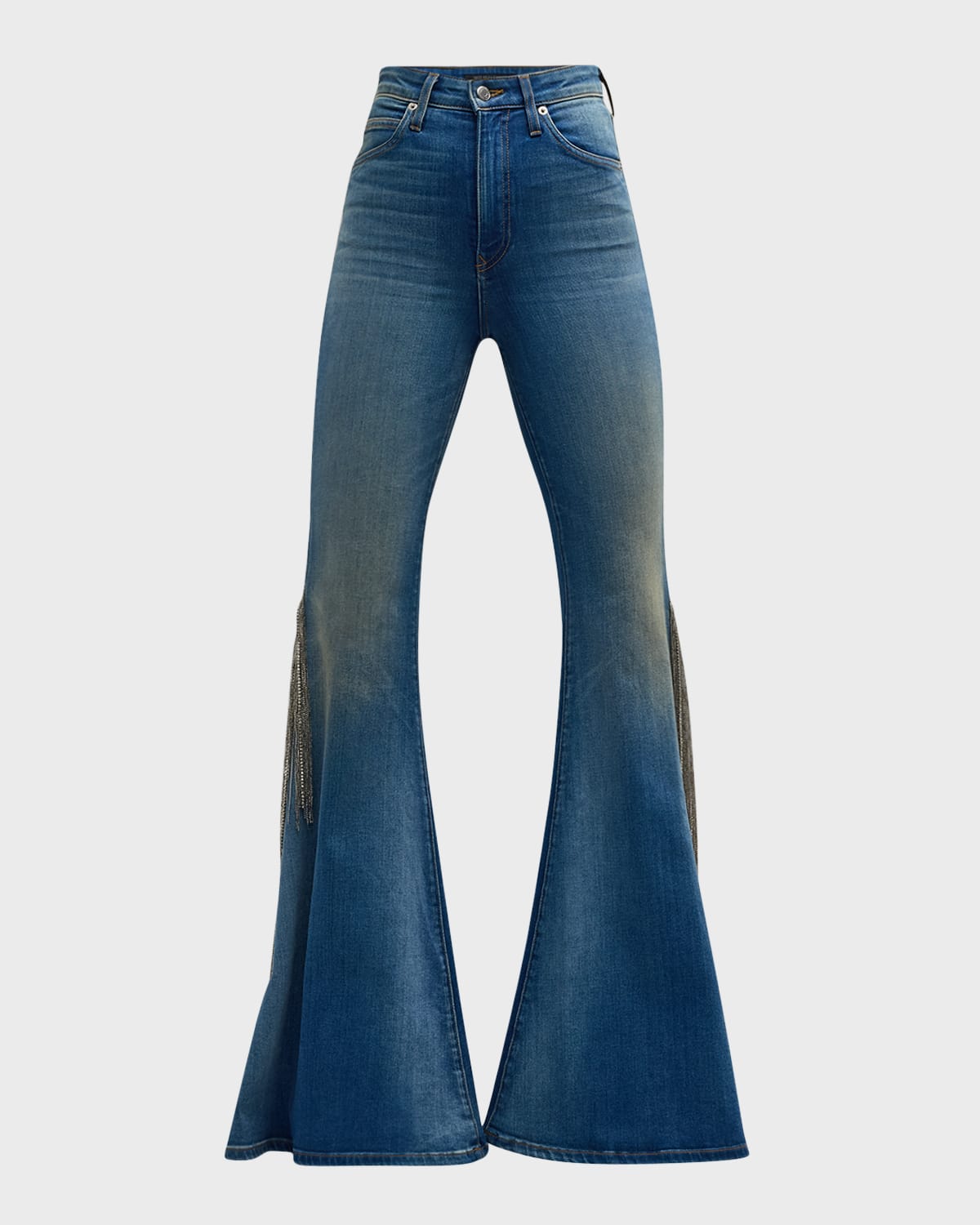 Shop Cout De La Liberte Heidi Embellished Super High-rise Bell Bottom Jeans In Taymed 023