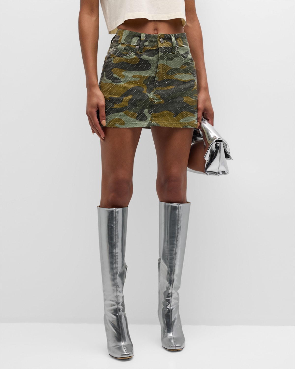 Shop Cout De La Liberte Penelope Crystal Camo Mini Skirt In Camo Grn