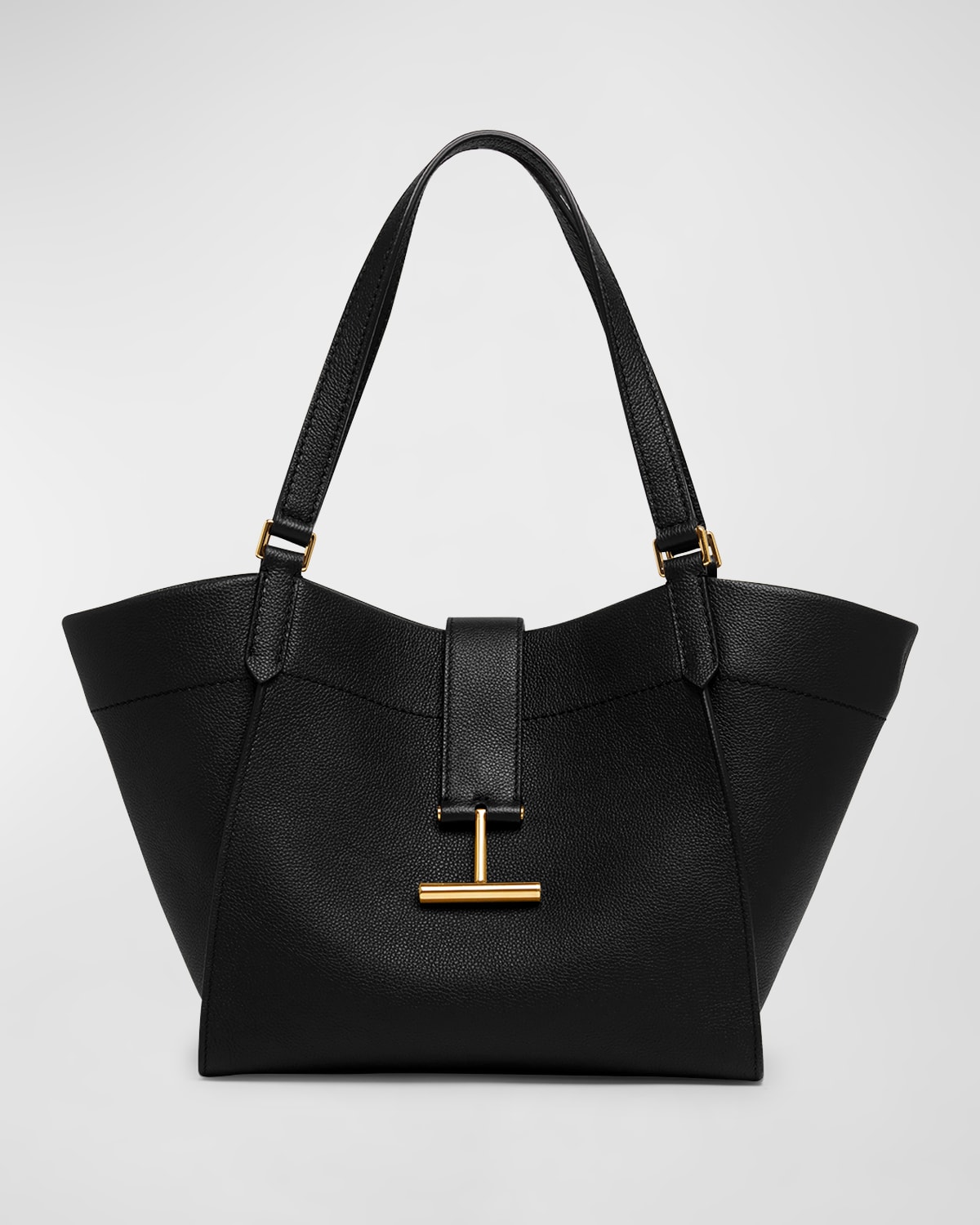 Shop Tom Ford Tara Medium Grain Leather Tote Bag In Black