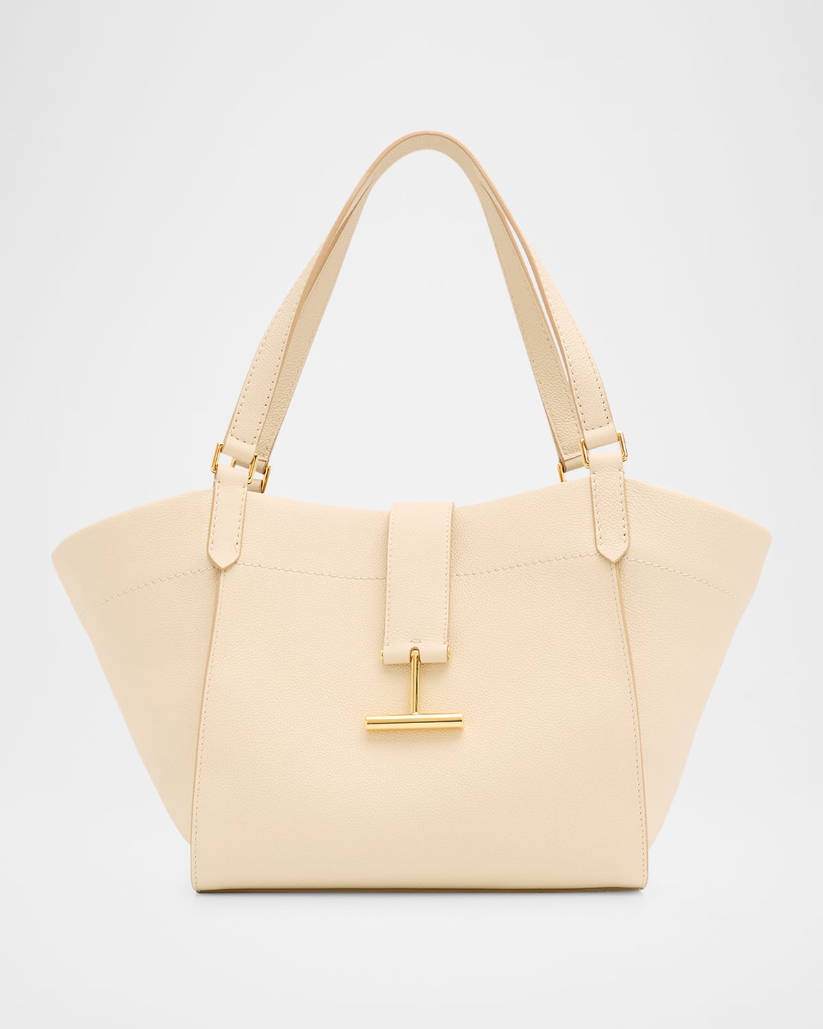 Shop Tom Ford Tara Medium Grain Leather Tote Bag In Cream