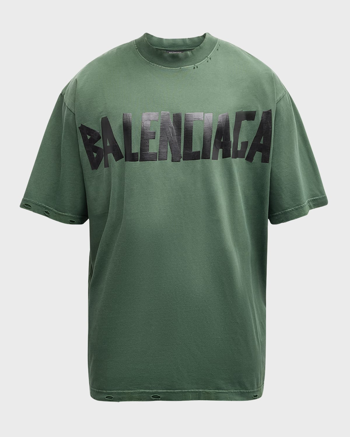 Shop Balenciaga Men's Taped-logo Distressed T-shirt In 3004 Dark Green