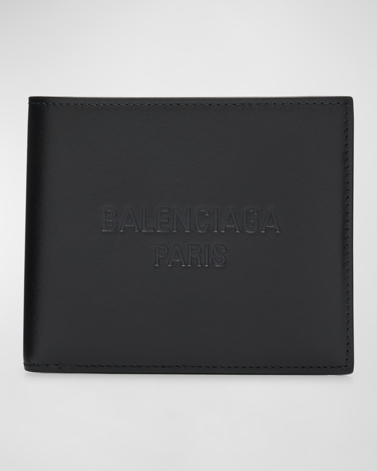 Shop Balenciaga Men's Duty Free Embossed Logo Leather Bifold Wallet In 1000 Black