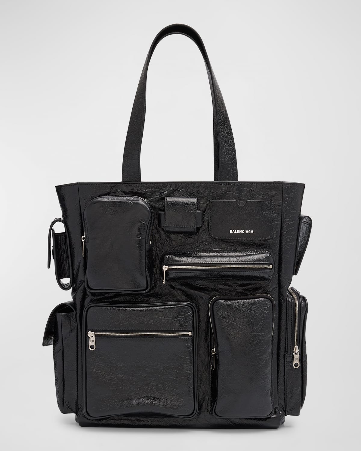 Shop Balenciaga Men's Superbusy Multi-pocket Tote Bag In 1000 Black
