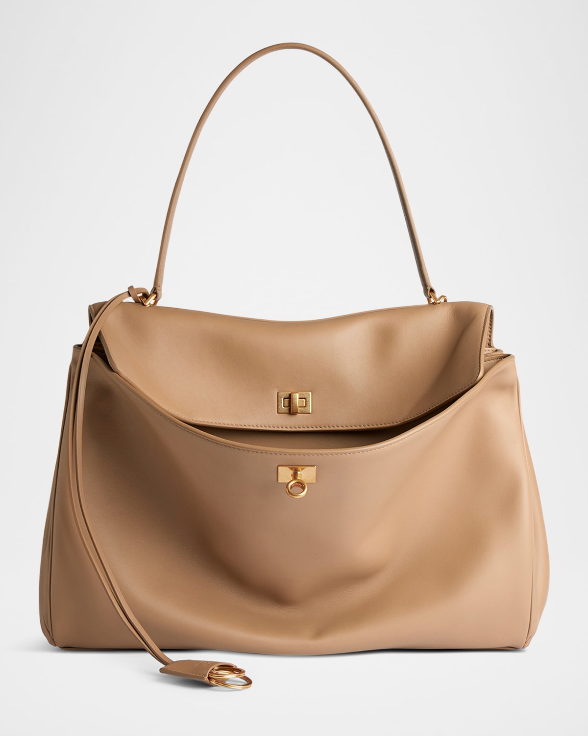 Balenciaga Rodeo Medium Leather Top-handle Bag In 2621 Latte