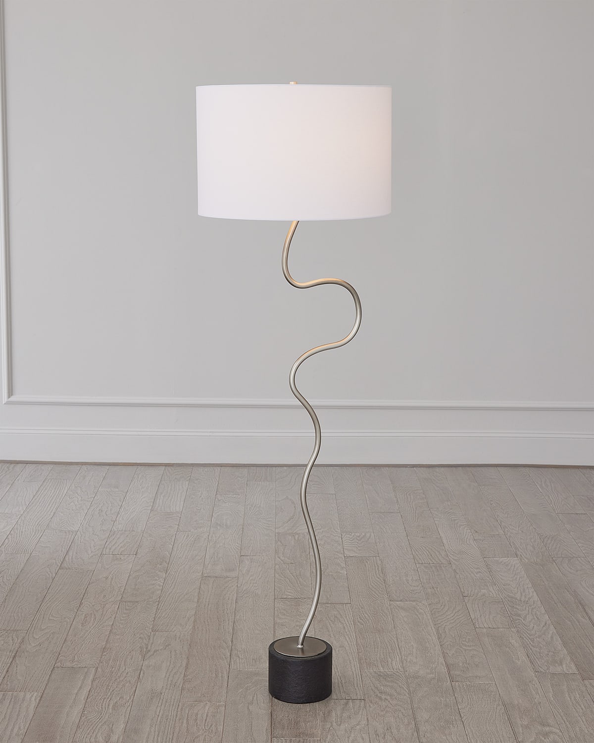 Global Views Loop Brass Floor Lamp In White