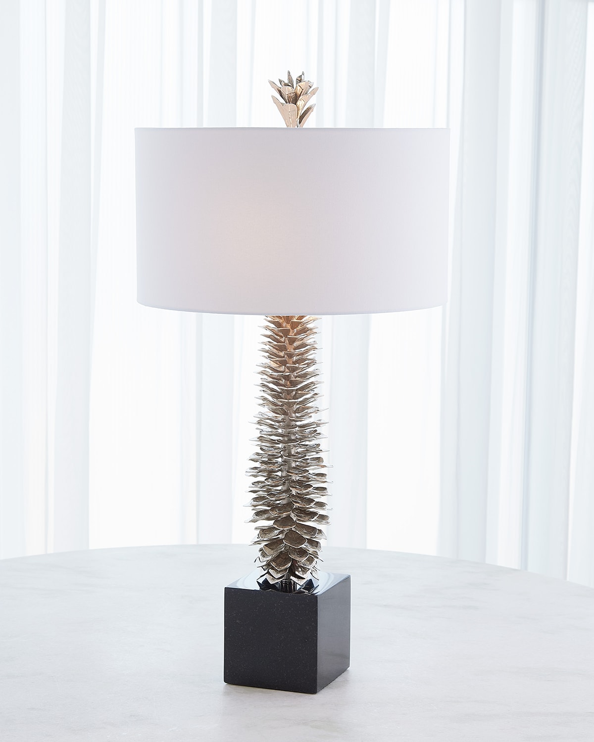 Global Views Brass Pinecone Table Lamp In White