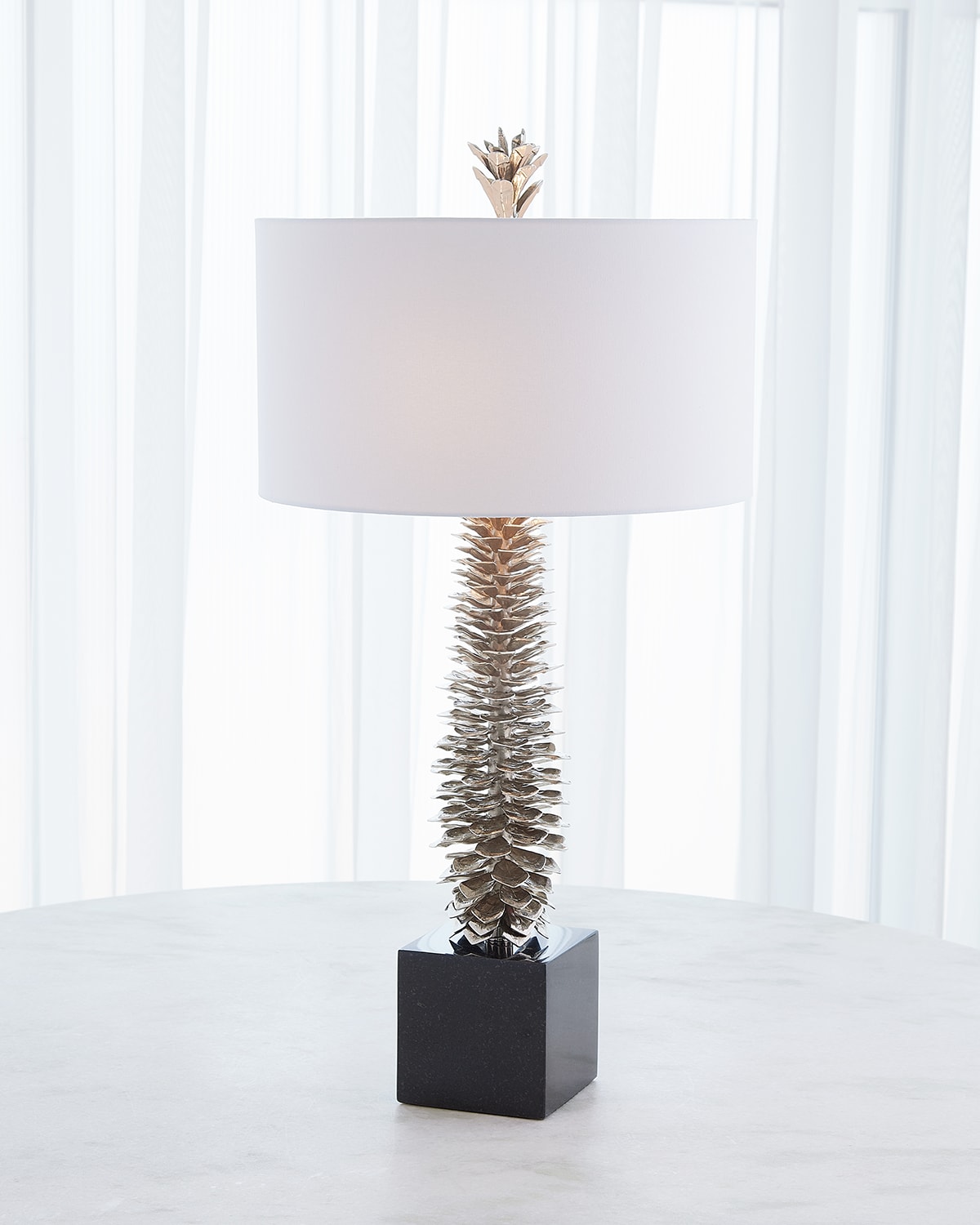 Global Views Brass Pinecone Table Lamp In White