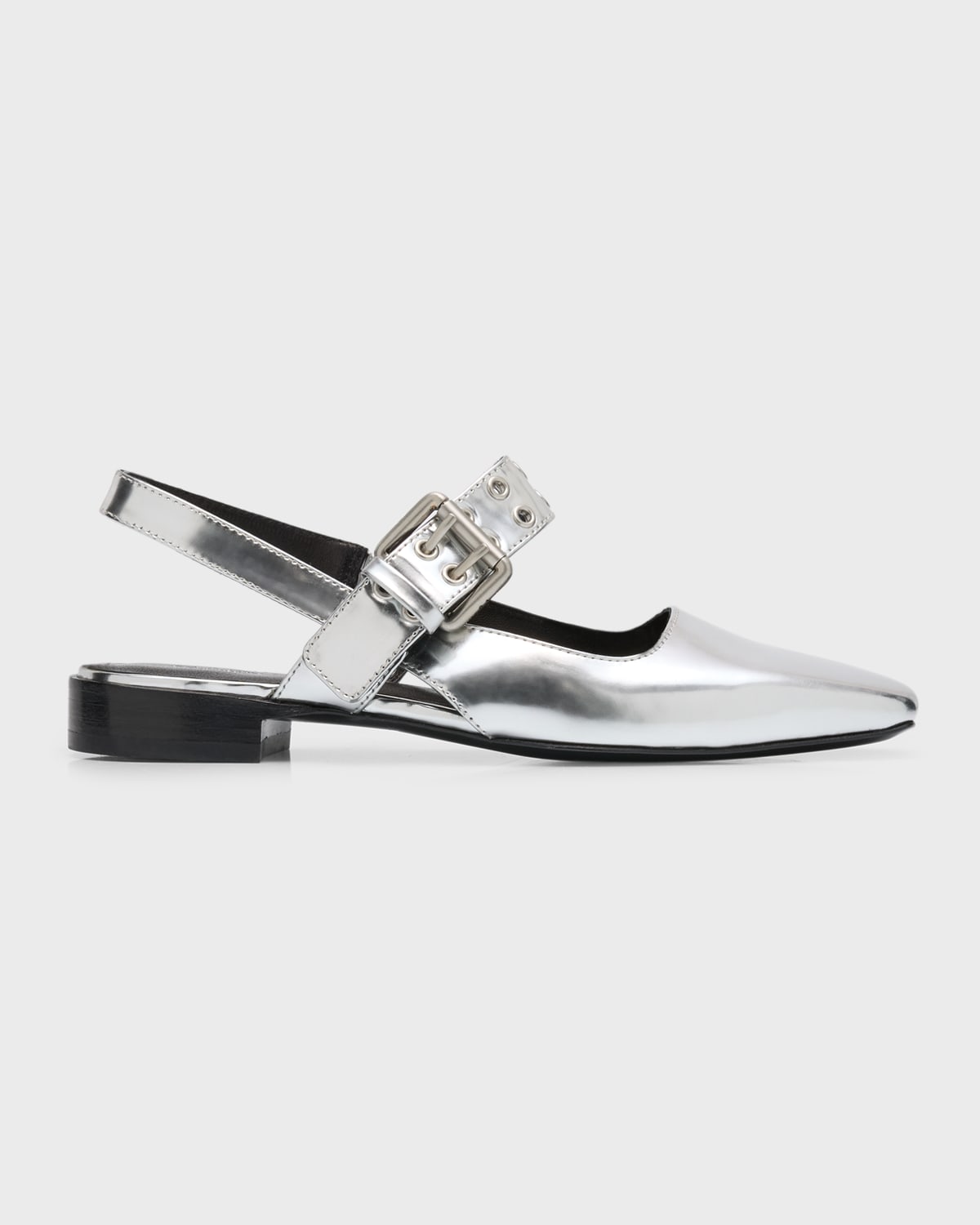 Rag & Bone Astra Metallic Buckle Slingback Ballerina Flats In Slvr