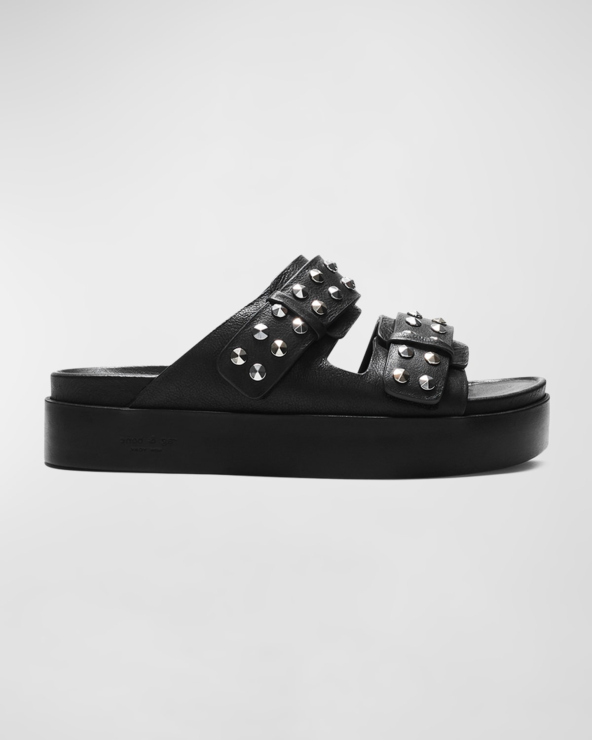 Shop Rag & Bone Geo Stud Leather Dual-band Slide Sandals In Blk