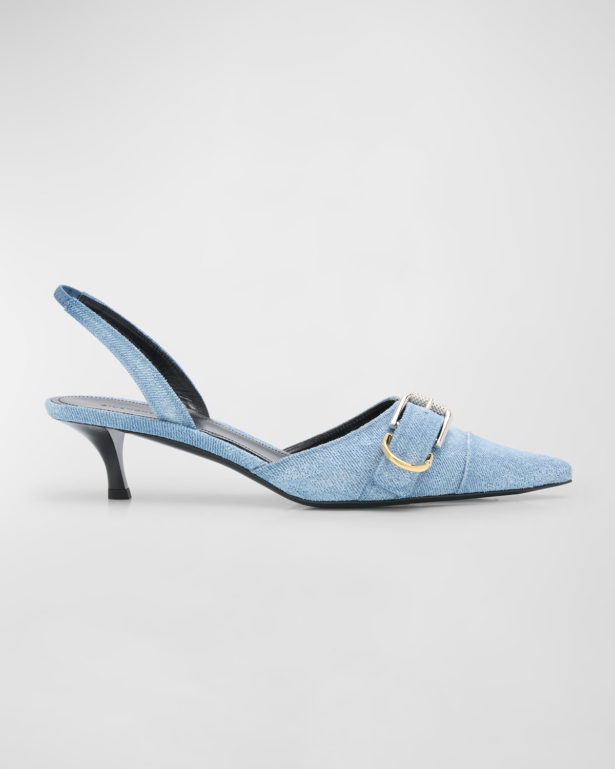 Shop Givenchy Voyou Denim Buckle Slingback Pumps In -medium Blue