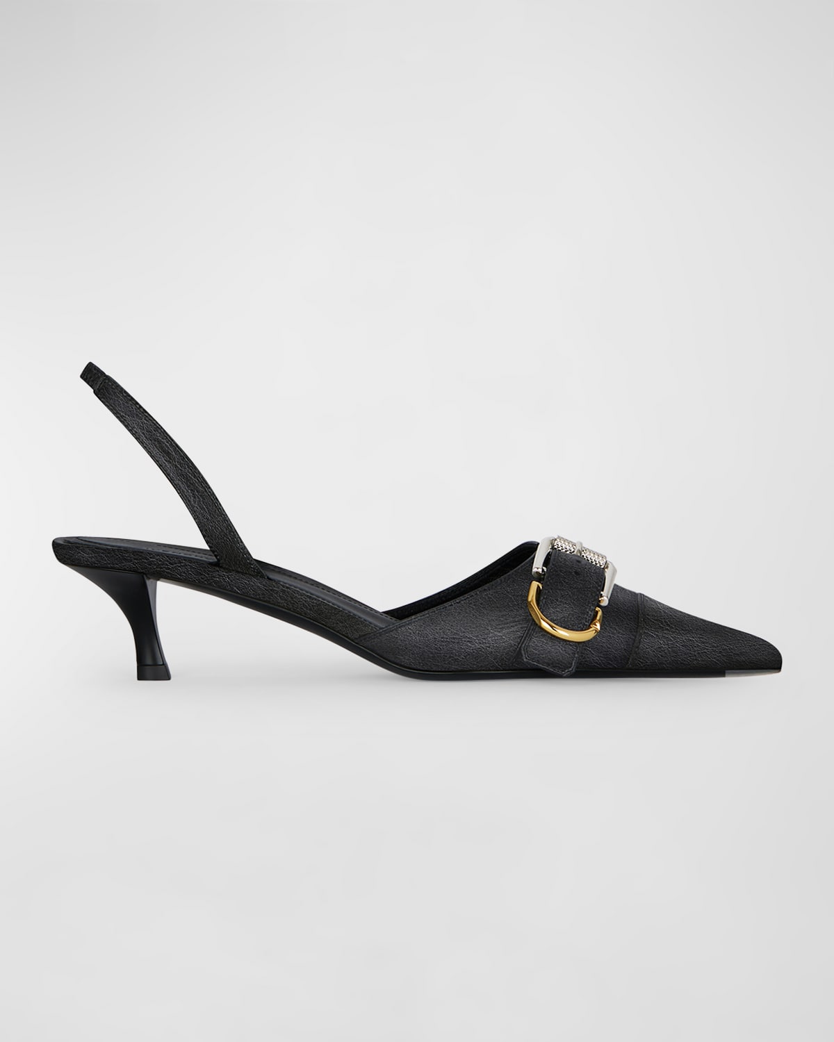 Givenchy Voyou Buckled Textured-leather Slingback Pumps In Black
