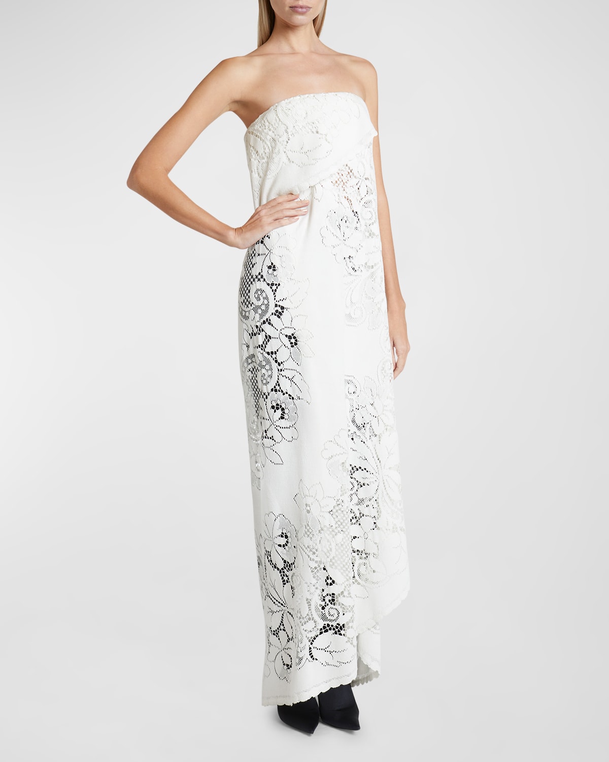 Shop Balenciaga Upcycled Tablecloth Dress In 9800 Ecru