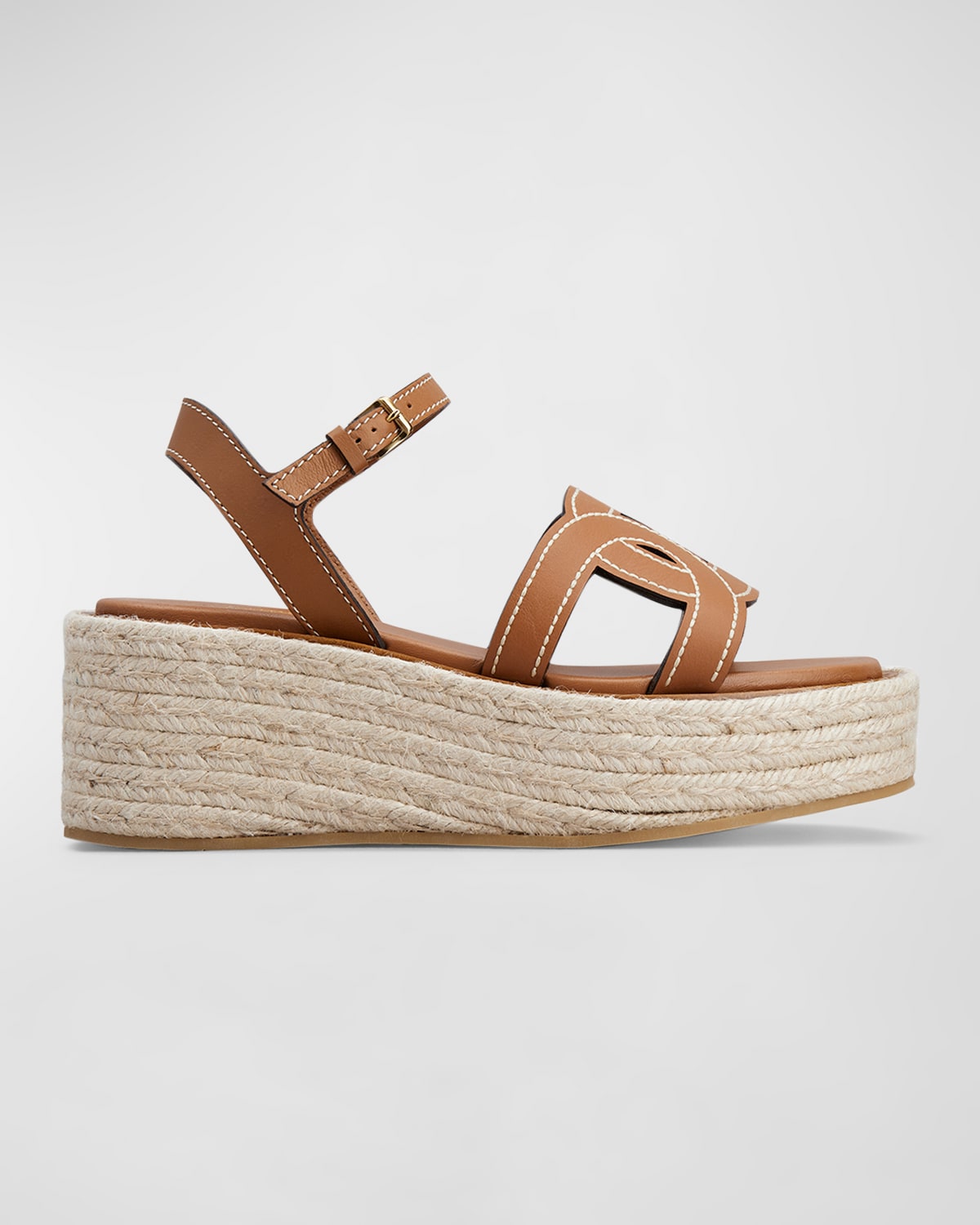Shop Tod's Leather Chain Flatform Espadrille Sandals In Kenia Scuro