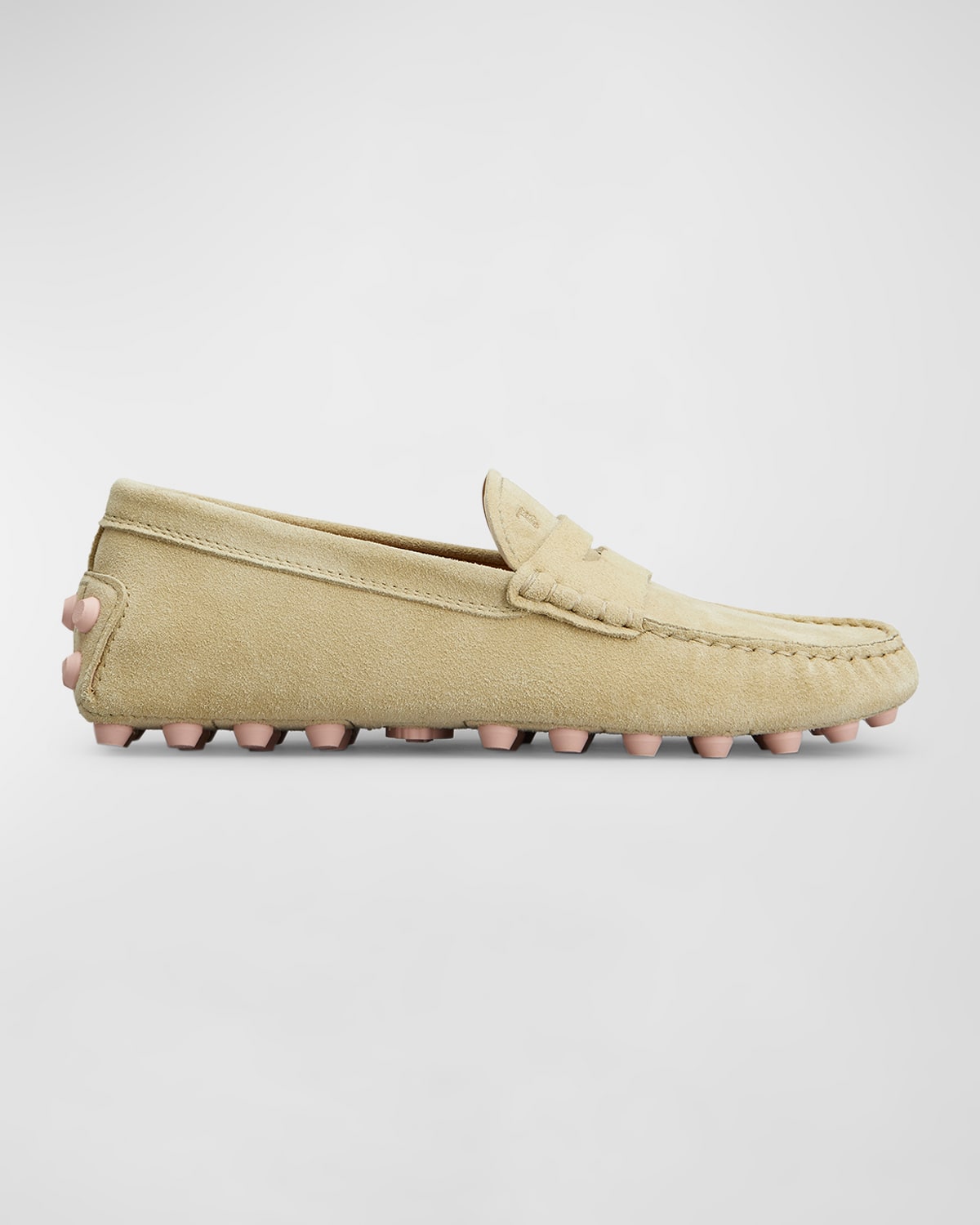 Tod's Marco Suede Driver Penny Loafers In Naturale Chiaro