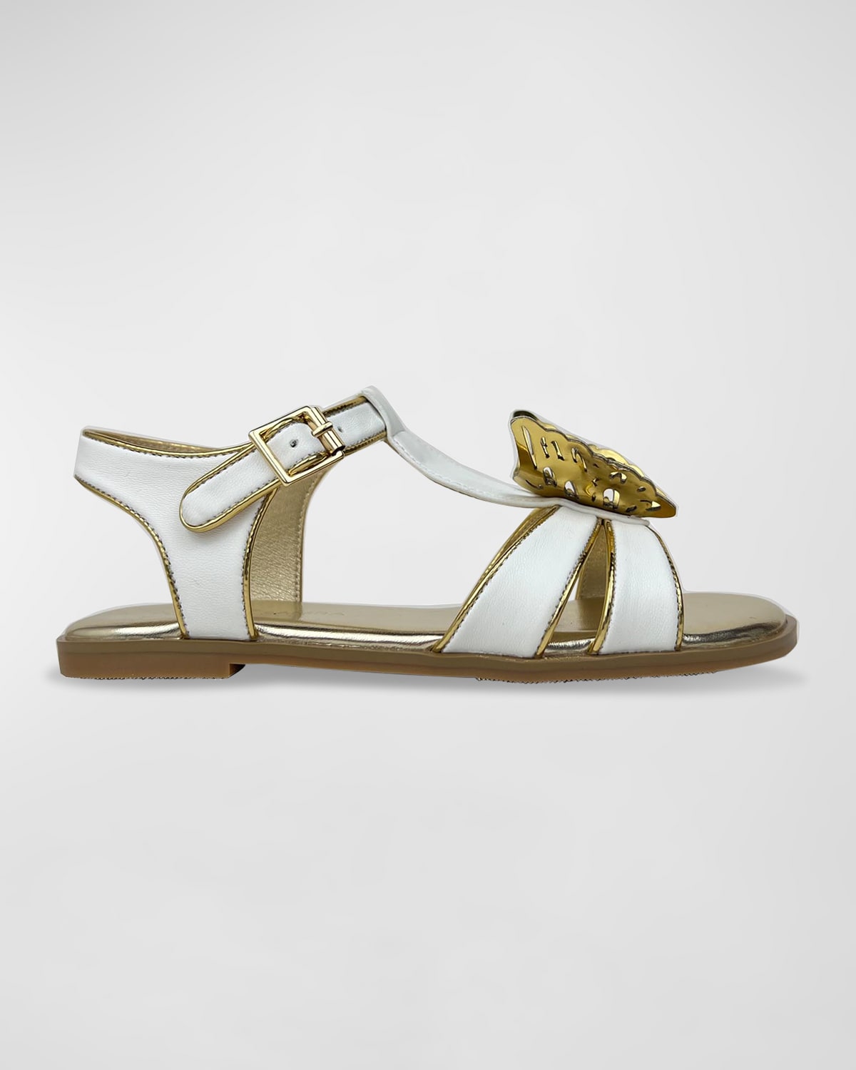 Yosi Samra Girl's Miss Butterfly Sandal, Toddler/kids In White/gold