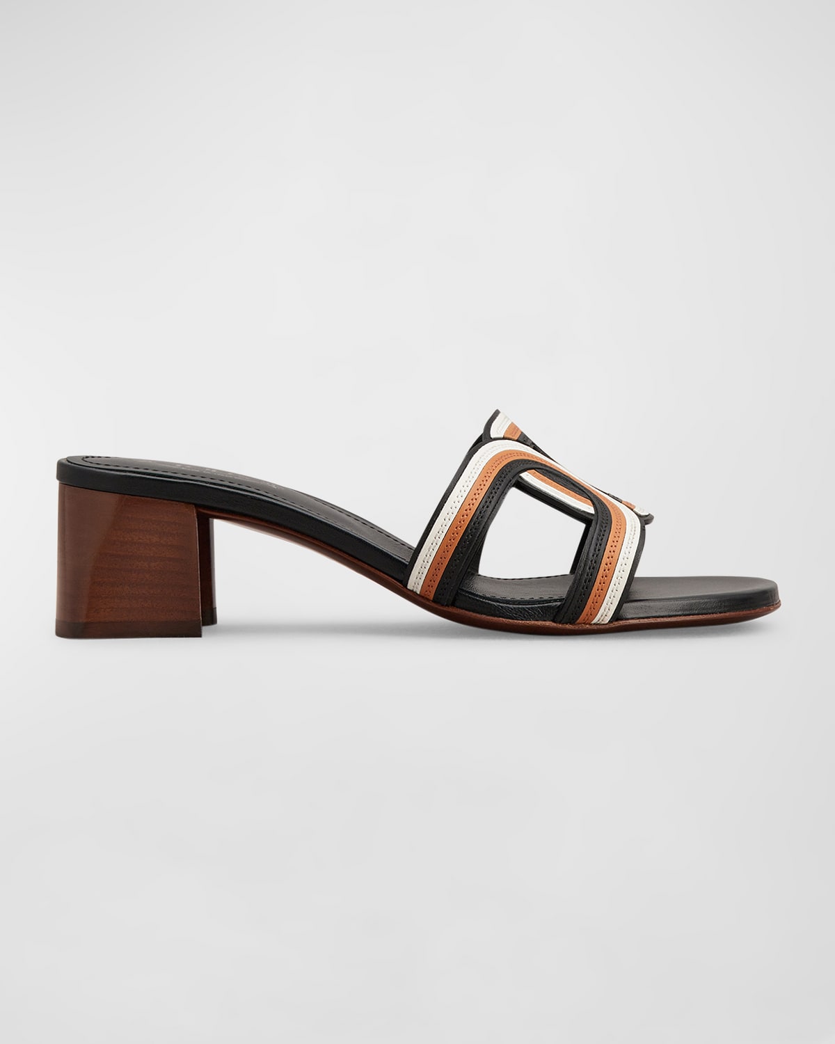 Shop Tod's Tricolor Leather Mule Sandals In Black