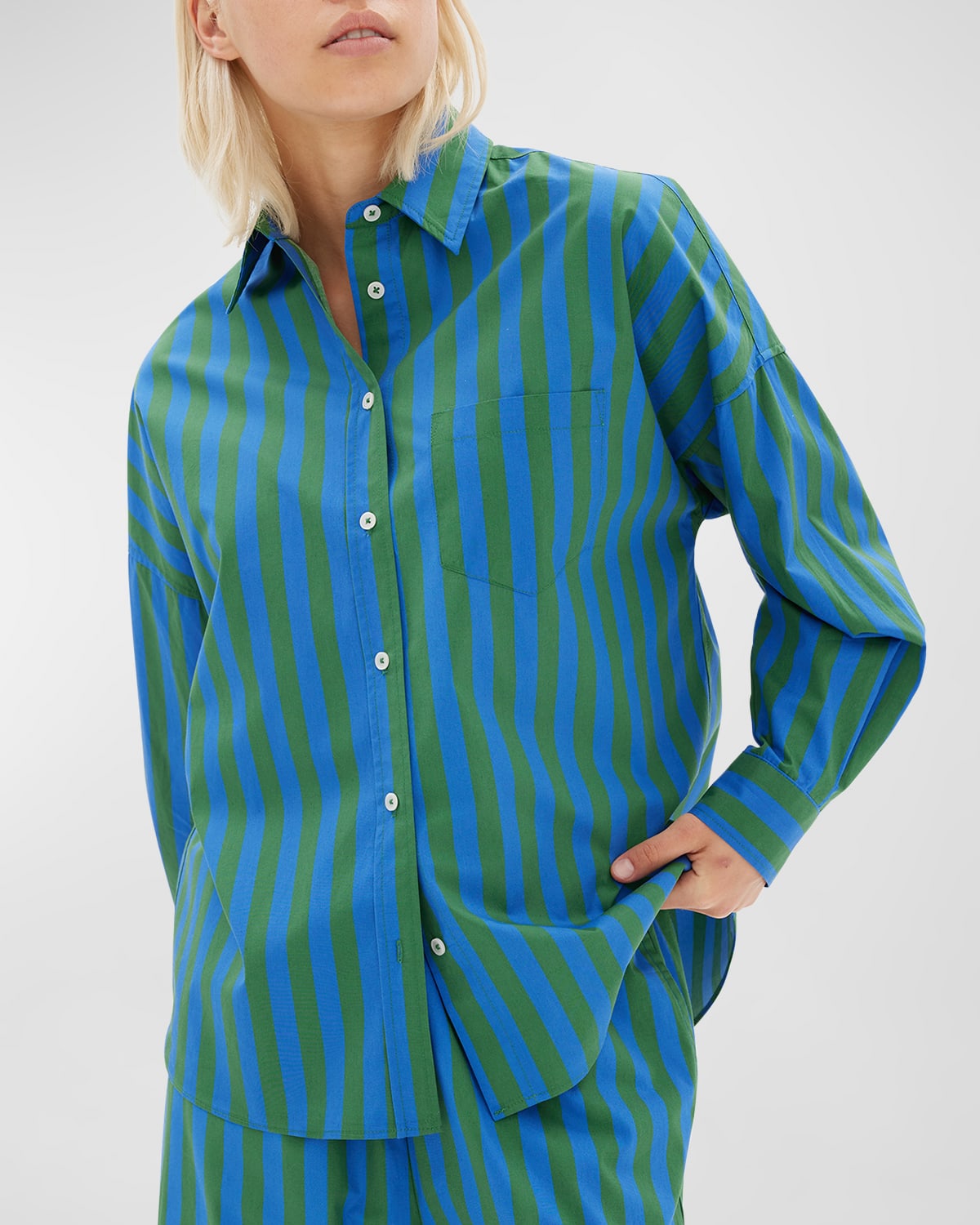 Lmnd Chiara Cotton Stripe Button-front Shirt In Duskforest