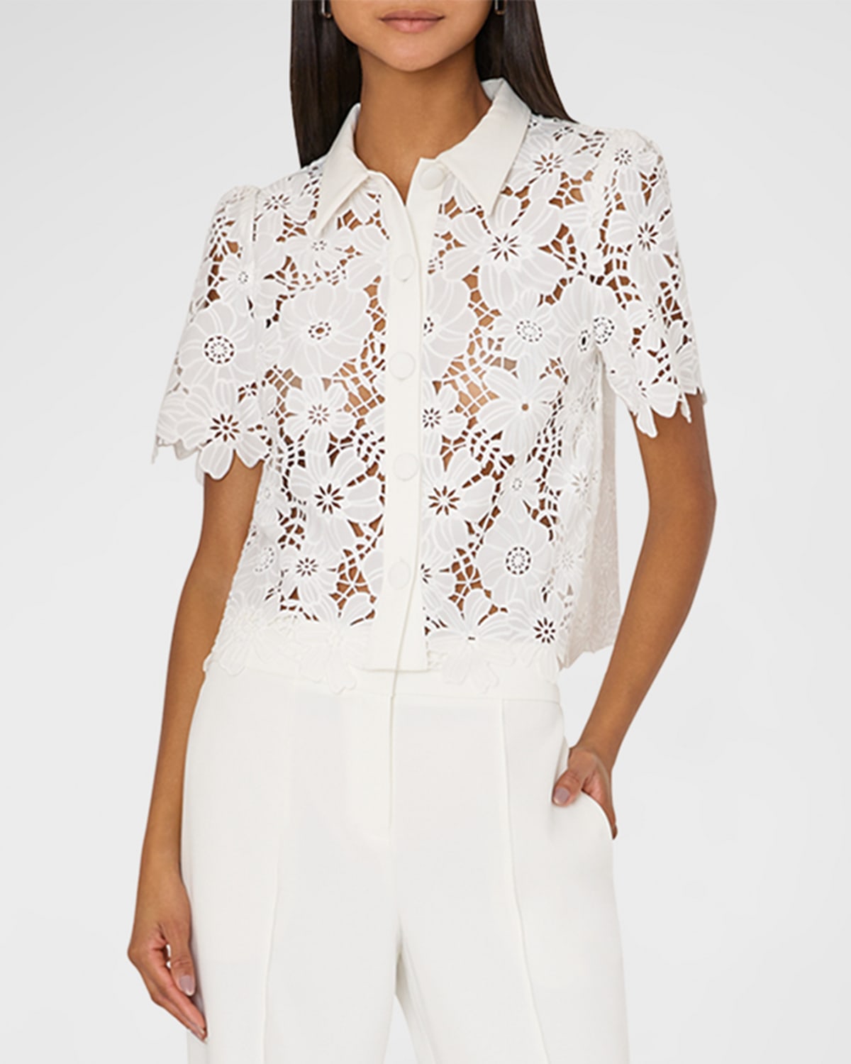 Shop Milly Addison Roja Cropped Floral Lace Top In White