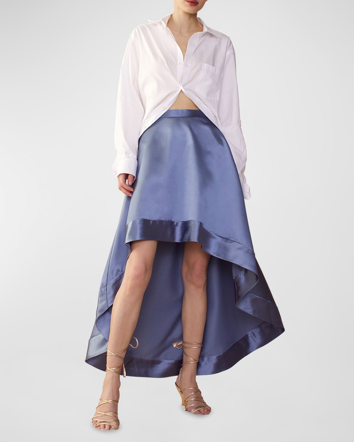 Shop Cynthia Rowley High-low A-line Satin Maxi Skirt In Gray