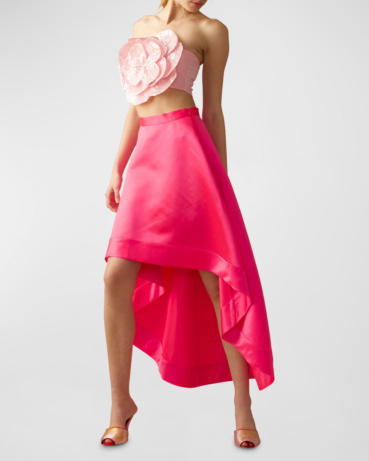 Shop Cynthia Rowley High-low A-line Satin Maxi Skirt In Hot Pink